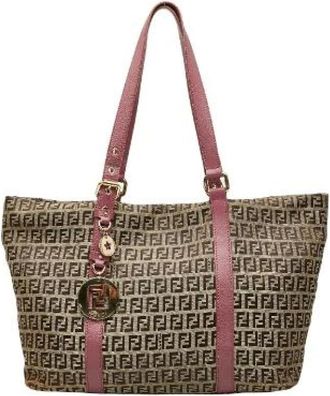 Fendi Pre-owned Tote Bags, female, Multicolor, Size: ONE SIZE Pre-owned Zucchino Canvas Leather Handbag
