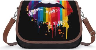 Generic Vintage LGBT Gay Rainbow Lips Crossbody Bags for Women Shoulder Messenger Bag Purse Handbags