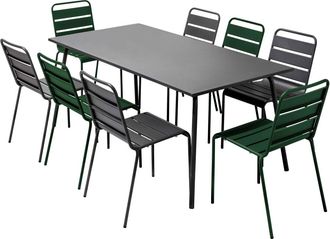 Oviala Conjunto mesa de jard&iacute;n y 8 sillas de metal verde bosque