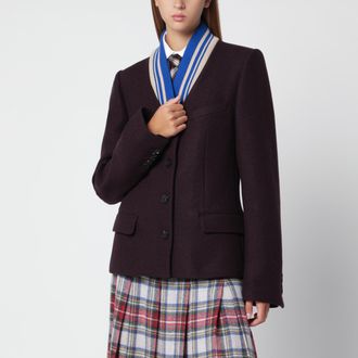 Dries Van Noten Giacca color melanzana con collo sciallato a righe