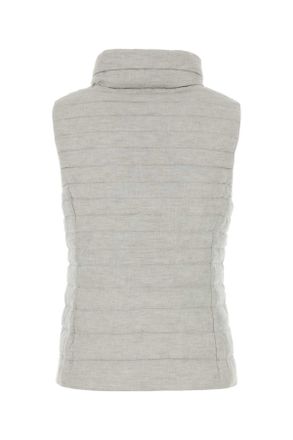 Moorer Womens Light Grey Linen Sleeveless Villan Down Jacket Ice Piumini