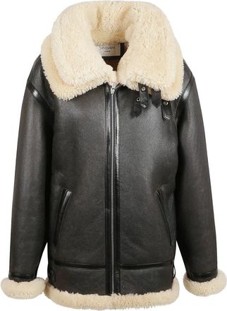 Saint Laurent Leren jas met schaapbontkraag - Dames - Jassen - Zwart - Maat: S Leer