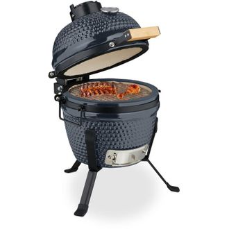 Relaxdays Relaxdays Barbecue a Carbonella Stile Kamado, Griglia &Oslash; 26 cm in Ceramica, Bbq Carbone da Esterno Termometro 450&deg;C