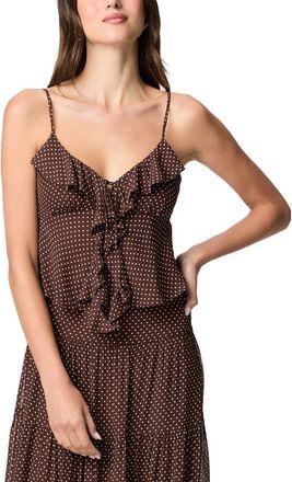 Paige Indiah Polka Dot Ruffle Camisole in Mahogany/ecru at Nordstrom, Size 14