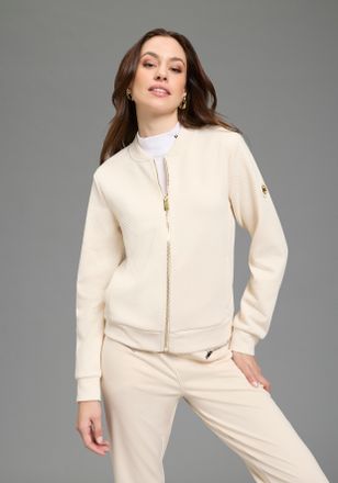 Bruno Banani Sweatjacke BRUNO BANANI, Damen, Gr. 32/34, beige, Jersey, Obermaterial: 95% Polyester, 5% Elasthan, Strukturmuster, Basic h&uuml;ftlang, B&uuml;ndchen, Sweatjac