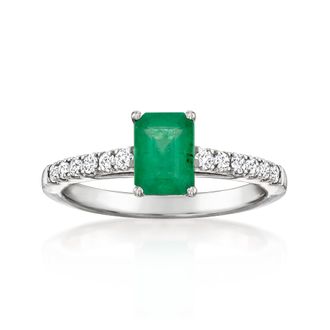 Ross-Simons Emerald Ring With. Lab-Grown Diamonds in Platinum