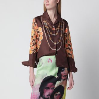 Versace Camicia marrone in twill di seta stampata