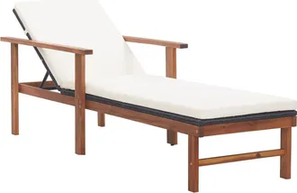 vidaXL Vidaxl - Sdraio Con Cuscino Polyrattan E Legno Massello Di Acacia Nera