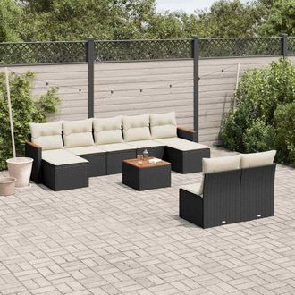 vidaXL Vidaxl - Set De Sof&aacute;s De Jard&iacute;n 10 Pzas Cojines Rat&aacute;n Sint&eacute;tico Negro