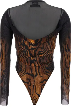 Jean Paul Gaultier Wood-Print Stretch Tulle Bodysuit - Black