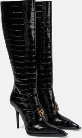 Versace Croc-effect patent leather knee-high boots