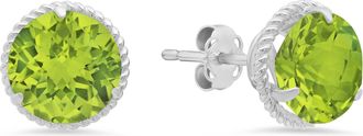 MAX + STONE 14k White Gold Roped Halo Round-Cut Gemstone Stud Earrings (8mm)
