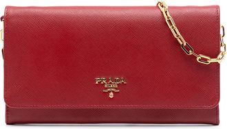 Prada Pre-owned Womens Saffiano Leather Wallet On Chain - Brown - One Size