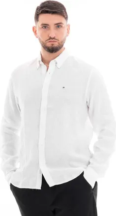 Tommy Hilfiger Overhemden, Heren, Wit, L, M Camicia Pigment Dyed Solid Regular Fit