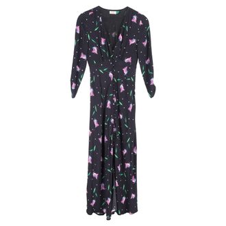 Rixo Tulip Printed Crepe Midi Dress In Black Viscose