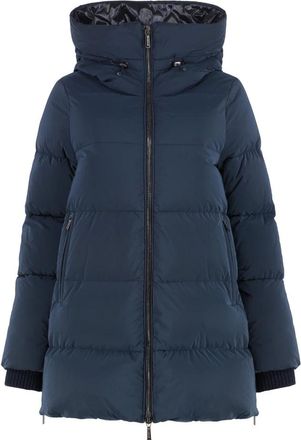 Moorer Jassen, Dames, Blauw, S, Gewatteerde jas met capuchon en geribde manchetten