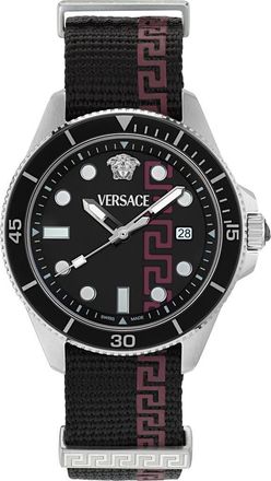 Versace Greca Force Fabric Strap Watch, 42mm in Stainless Steel at Nordstrom