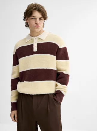 Djab Mens Fuzzy-knit rugby Polo Shirt