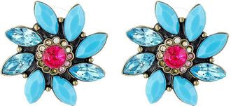 Betsey Johnson Turqs and Caicos Flower Stud Womens Earring Turquoise, Crystal/Gold Tone/Semi-Precious
