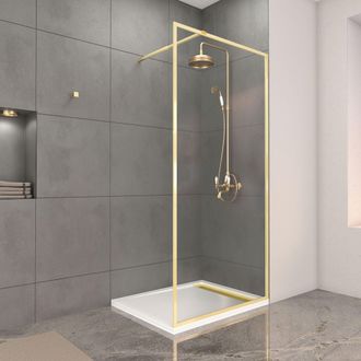 Aurlane Mampara De Ducha 100x200cm Acabado Oro Cepillado + Plato De Ducha Blanco 100x80x4cm