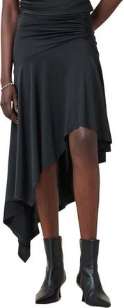 AllSaints Annalie Asymmetric Ruched Midi Skirt in Black at Nordstrom, Size 10 Us