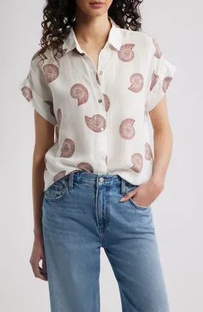 Rails Farrah Linen Blend Short Sleeve Button-Up Shirt in Spiral Shells at Nordstrom, Size Xx-Large