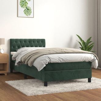 vidaXL Cama Box Spring Con Colch&oacute;n Terciopelo Verde Oscuro 100x200 Cm Vidaxl
