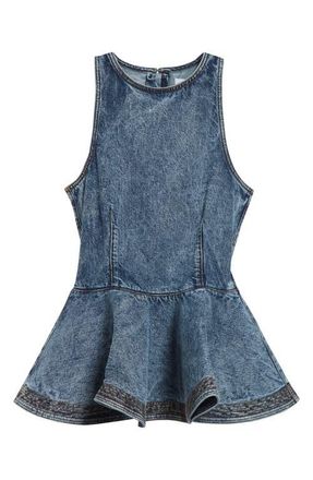 Alaia Denim Peplum Top in Bleu Neige at Nordstrom, Size 14 Us