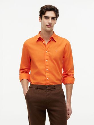 Tommy Hilfiger Mens Regular Fit Dyed Cotton-Linen Shirt - Orange - XXL