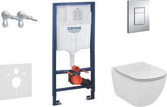 GROHE Rapid Sl - M&oacute;dulo De Instalaci&oacute;n En Pared, Inodoro Y Asiento Ideal Standard, Pulsador De Descarga Skate Cosmo, Aquablade, Softclose, Cromo 38528set-ku