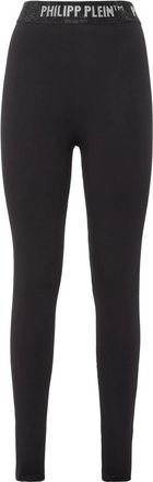Philipp Plein Broeken, Dames, Zwart, M, Katoen, High Waist Leggings met Kristallen