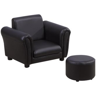 HOMCOM Kids Sofa Chair Set Armchair Seating Seat Bedroom Playroom Stool Black | TJ Hughes