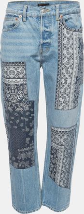 Maje Blue Denim Paisley Print Patchwork High Rise Jeans M/waist