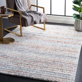 Safavieh Berber Shag Machine Made Area Rug, Blue Rust / Ivory Shag / Flokati Style Easy Care