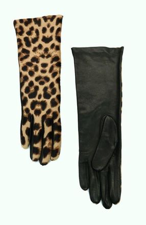 Portolano Leather gloves with haircalf top in Animal/black at Nordstrom, Size X-Large