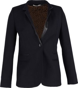 Sandro Sandro Suit Jacket with Leather Collar in Black Wool