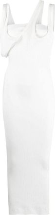 The Attico Geribbelde Asymmetrische Midi Jurk - Dames - Maxi kleedjes - Wit - M - Katoen - Kleedjes