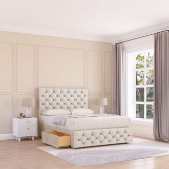 Sloomy Watson Plush Bed Set, 2 Drawers, Mattress & 54 Headboard in Cream | Size: Small Double