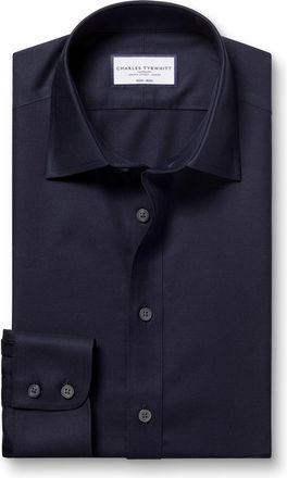 CHARLES TYRWHITT Non-Iron Twill Cotton Formal Shirt - Navy Single Cuff Size 14.5/32 by Charles Tyrwhitt