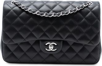 Chanel Pre-owned Womens Jumbo Classic Lambskin Double Flap - Black Leather - One Size