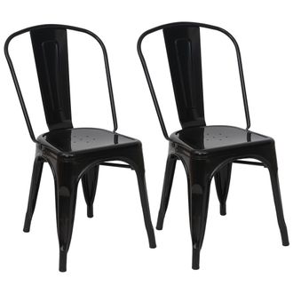 Hhg Hhg - Juego De 2 Sillas 808, Silla Bistro Apilable, Metal Dise&ntilde;o Industrial Apilable, Negro