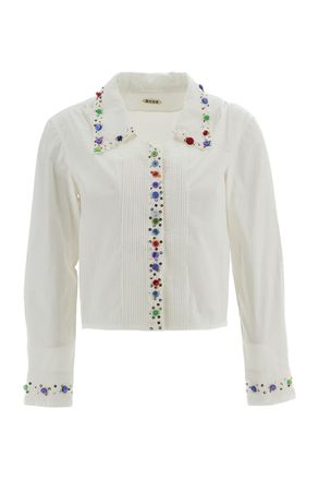 Bode White Button Jar Cropped Cotton Blouse