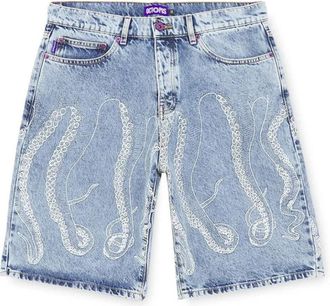 Octopus Outline Loose Denim Shorts - Heren - Denim shorts - Blauw - W32 - Denim - Korte Broeken