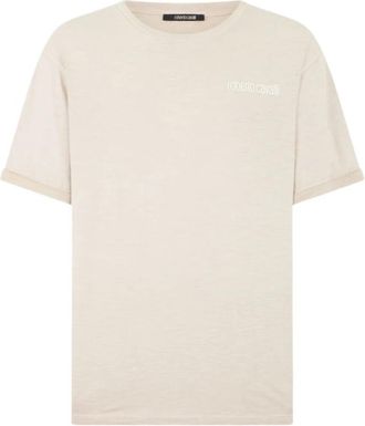 Roberto Cavalli T-shirt met slangenprint op de rug - Heren - T-shirts - Wit - L - Katoen - Tops
