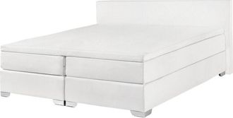 Beliani Cama Continental Doble 140 X 200 Cm Tapizada En Piel Sint&eacute;tica Blanca Con Colch&oacute;n De Muelles Embolsados President