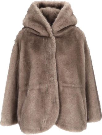Bully Chaqueta con Capucha de Piel Sint&eacute;tica - Jackets - Mujer - Marr&oacute;n - XS