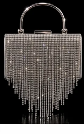 Urban Expression Dripping Rhinestone Evening Bag In Silver