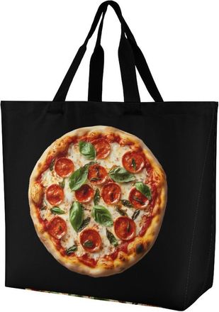 Generic Italian Pizza Reusable Shopping Bags Large Capacity Grocery Bag Heavy Duty Tote for Women 40x40x16cm