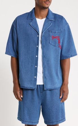 Diet Starts Monday Dropoff Canvas Camp Shirt in Indigo/red at Nordstrom, Size Xx-Large