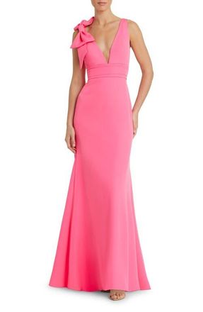 Mac Duggal Sleeveless V Neck Bow Detail Mermaid Gown in Candy Pink at Nordstrom, Size 10